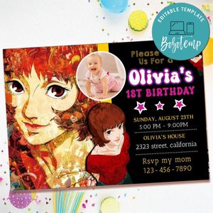 Paprika anime Birthday Invitation with Photo Customizable Template to Print at Home Instant Download