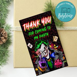 Joker Thank You Tag Customizable Template To Print At Home Instant Download