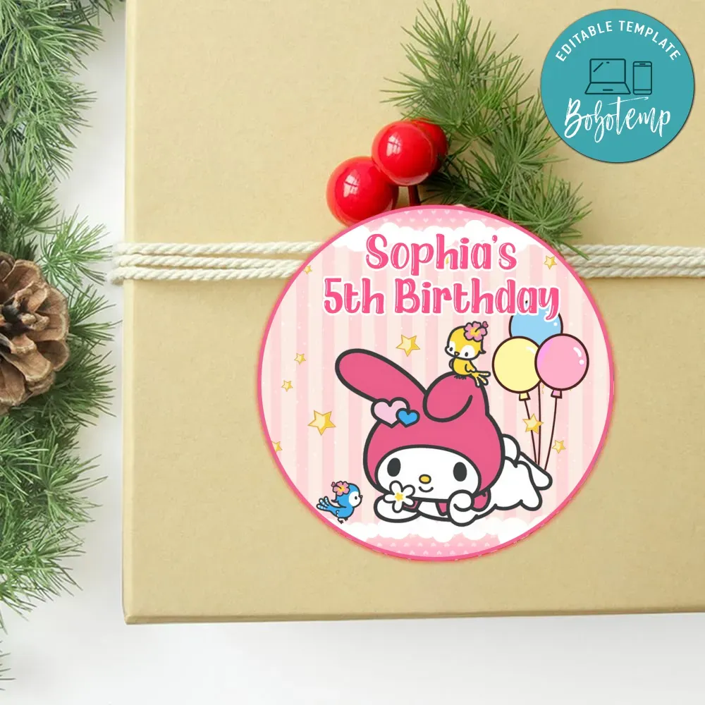 My Melody Circle Sticker Template Customizable DIY | Bobotemp