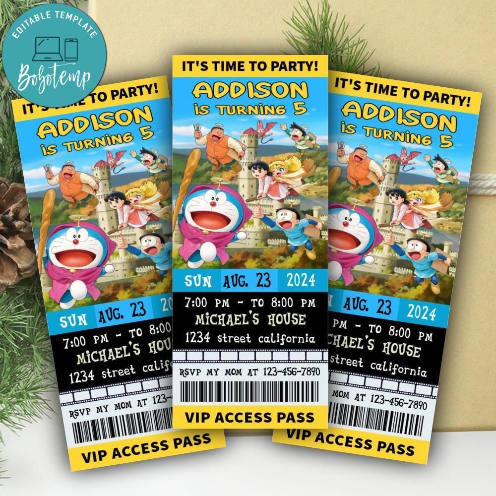 Doraemon 44 Ticket Invite Customizable Template Instant Download