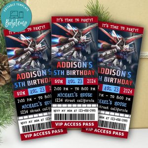 Gundam Ticket Invitation Customizable Template Instant Download