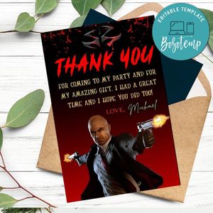 Hitman Thank You Card Customizable Template To Print At Home Instant Download