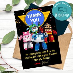 Robocar Poli Thank You Card Customizable Template To Print At Home Instant Download