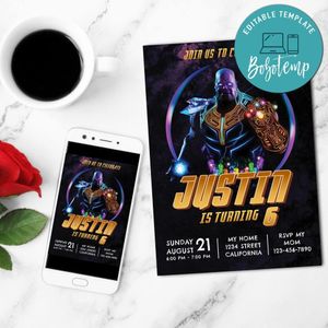 Thanos Birthday Mobile Invite Customizable Template Instant Download