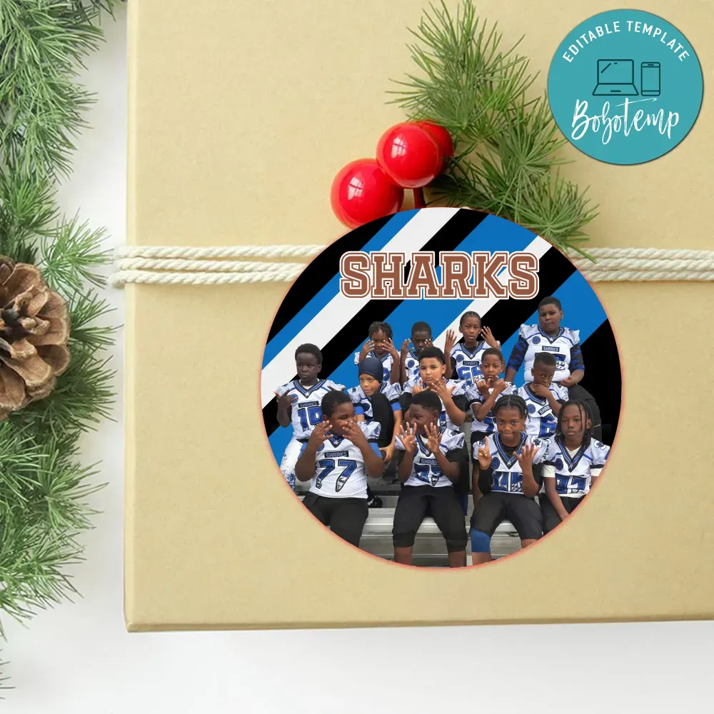 Sharks team Circle Sticker Template Customizable DIY | Bobotemp
