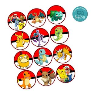 Pokemon Cupcake Toppers Template Printable Instant Download