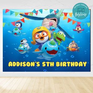 Pororo Birthday Backdrop Digital File Template Instant Download