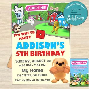Adopt Me Invitation Template Free Thank You Card Printable