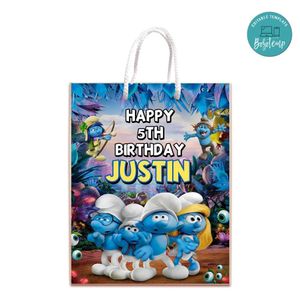 Smurf Gift Bag Label Template Printable Instant Download
