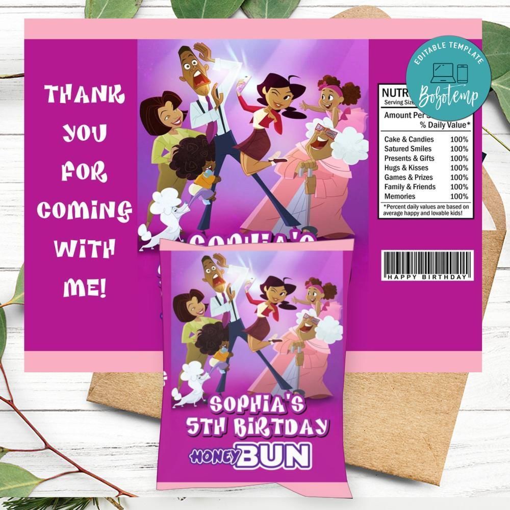 The Proud Family Birthday Honey Buns Snack Bag Label Customizable Instant Download