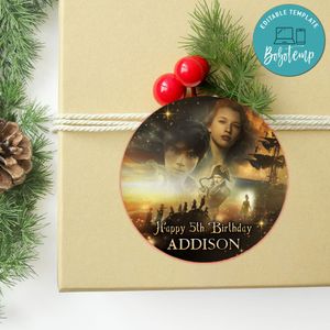 Peter Pan & Wendy Circle Sticker Template Customizable to Print at Home Instant Download