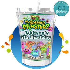 My singing monsters Capri Sun Birthday Labels Digital File Printable Instant Download