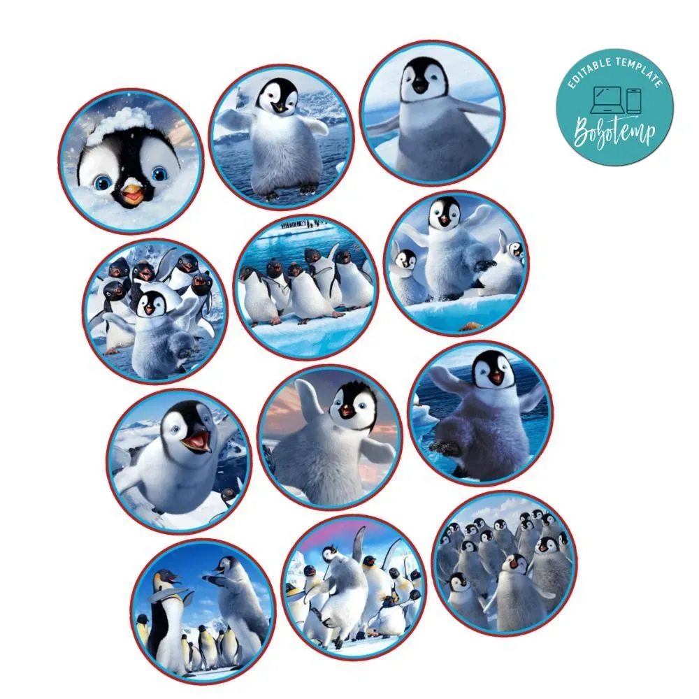 Happy Feet Cupcake Toppers Template Printable Instant Download | Bobotemp