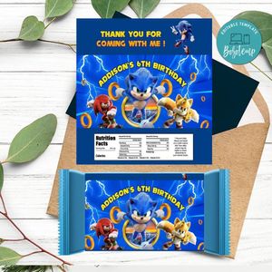 Sonic Candy Bar Label Customizable Template Instant Download