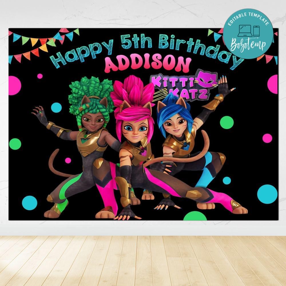Kitti Katz Birthday Backdrop Digital File Template | Bobotemp Shop
