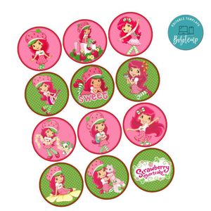 Strawberry Shortcake Cupcake Toppers Template Printable Instant Download