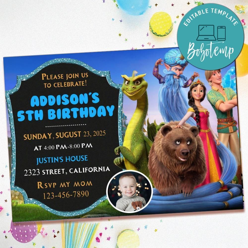 Ruslan i Lyudmila Birthday Invitation with Photo Customizable Template to Print at Home Instant Download