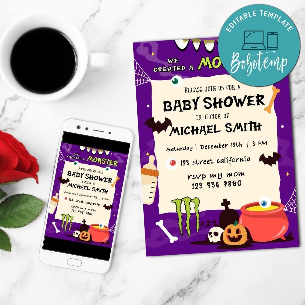 We created a monster halloween Invitation Customizable Template to Print at Home Instant Download
