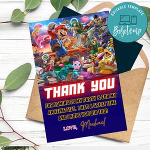 Super Smash Brothers Thank You Card Customizable Template To Print At Home Instant Download