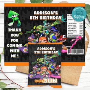 Splatoon Birthday Honey Buns Snack Bag Label Customizable Instant Download