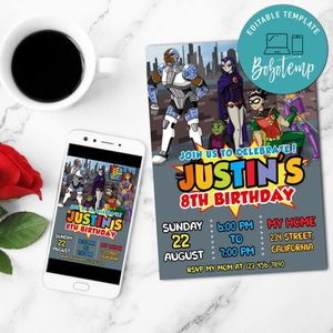 Teen Titans Go Digital Invitation Customizable Template to Print at Home Instant Download