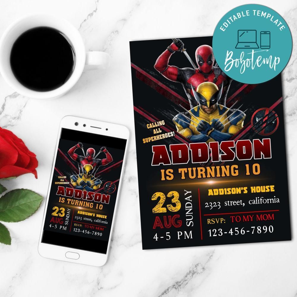 Deadpool & Wolverine Mobile Invite Customizable Template Instant Download