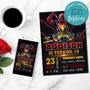Deadpool & Wolverine Mobile Invite Customizable Template Instant Download