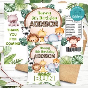 Jungle Safari Birthday Honey Buns Snack Bag Label Customizable Instant Download