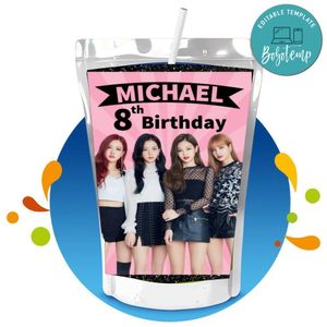 Black Pink Capri Sun Birthday Labels Digital File Printable Instant Download