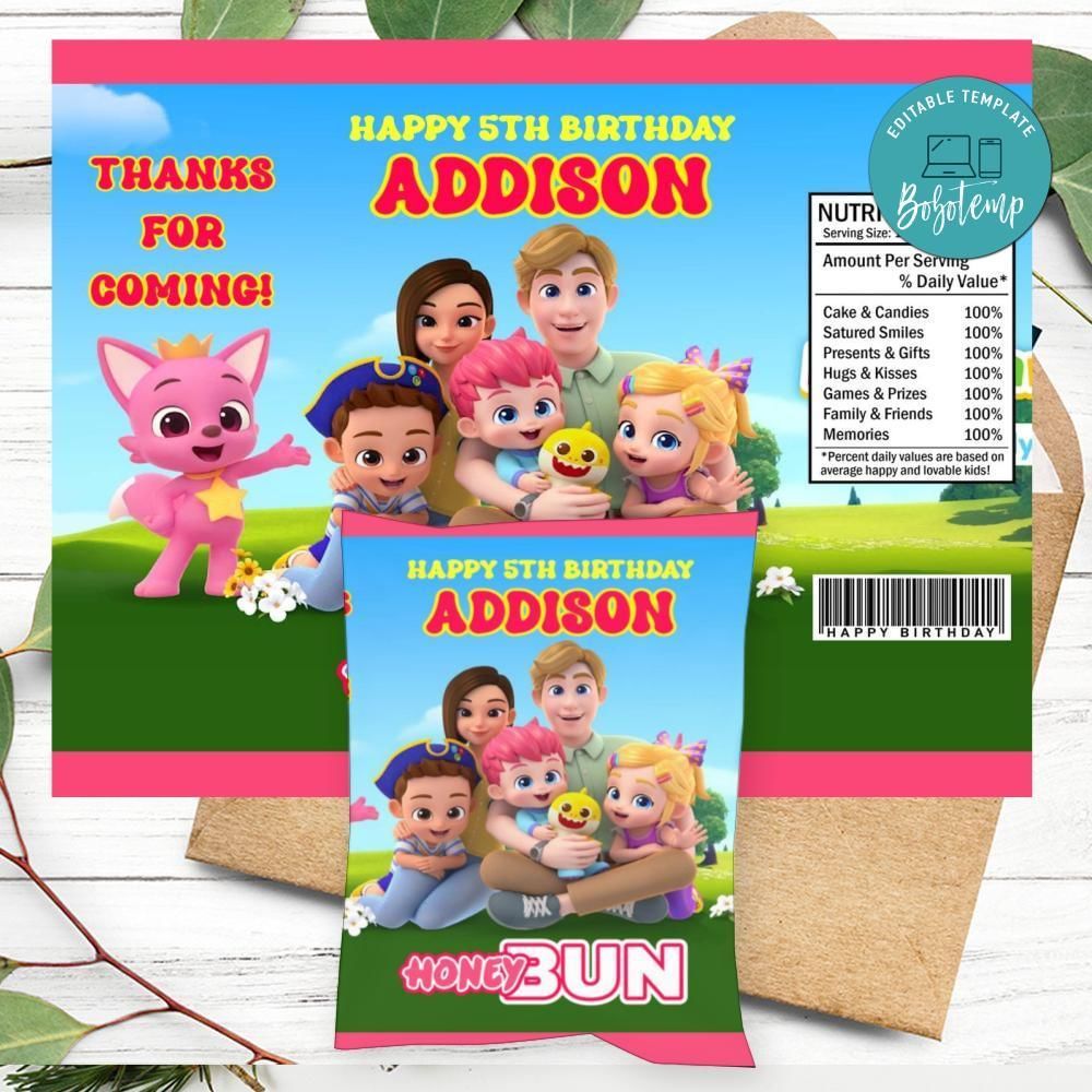 Bebefin Birthday Honey Buns Snack Bag Label Customizable Instant Download