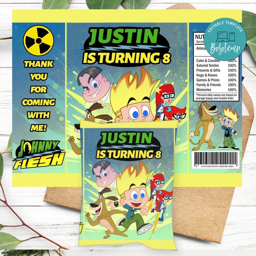 Johnny Test Birthday Chip Bag Digital File Printable | Bobotemp