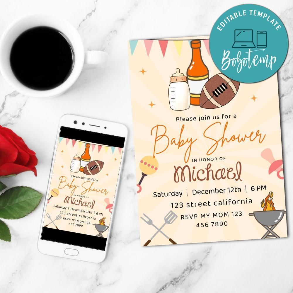 Tailgate Baby Shower Invitation Template  Printable