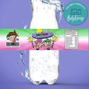 The fairly odd parents Gender Reveal Water Bottle Label Template to Print at Home Instant Download