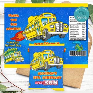 Magic School Bus Birthday Honey Buns Snack Bag Label Customizable Instant Download