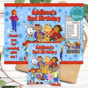 Arthur Birthday Chip Bag Label Customizable Instant Download