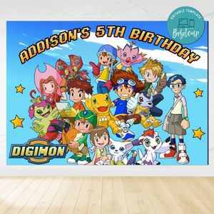 Digimon Birthday Backdrop Digital File Template Instant Download