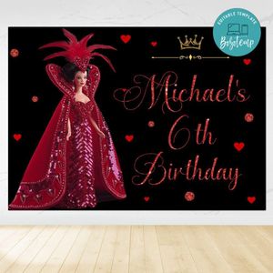 Barbie and queen of hearts Birthday Backdrop Digital File Template Instant Download