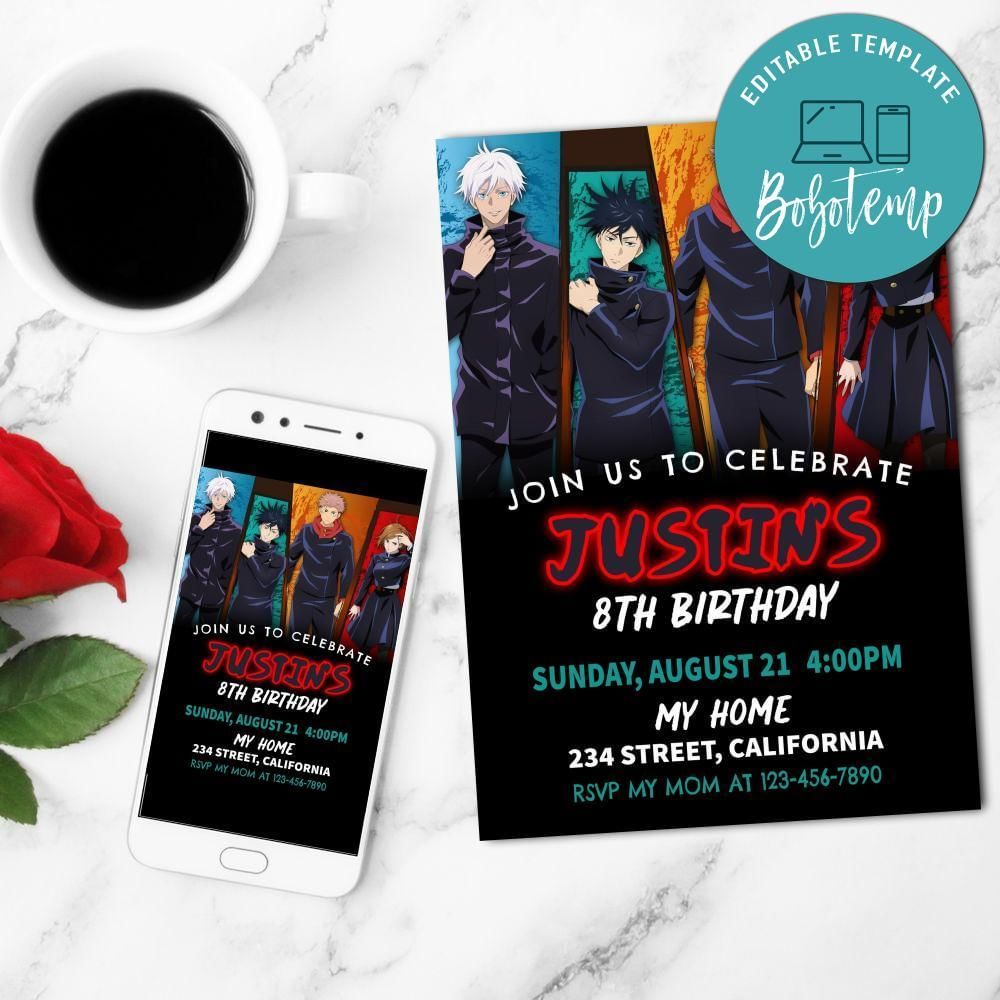 Jujutsu Kaisen Birthday Mobile Invite Customizable Template Instant Download