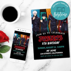 Jujutsu Kaisen Birthday Mobile Invite Customizable Template Instant Download