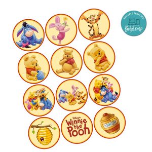 Winnie The Pooh Cupcake Toppers Template Printable Instant Download