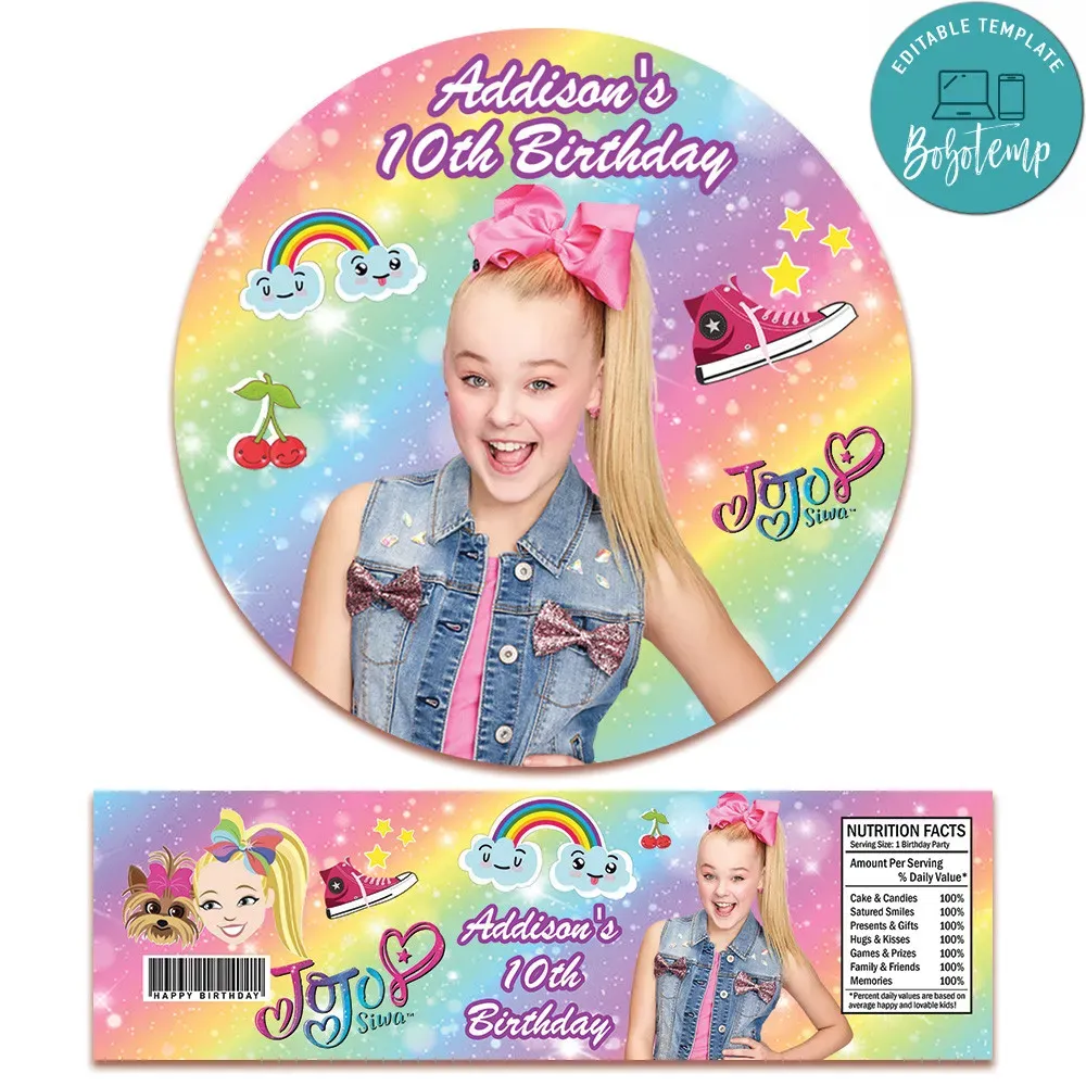 Jojo siwa Pringles label Template Printable Instant Download | Bobotemp