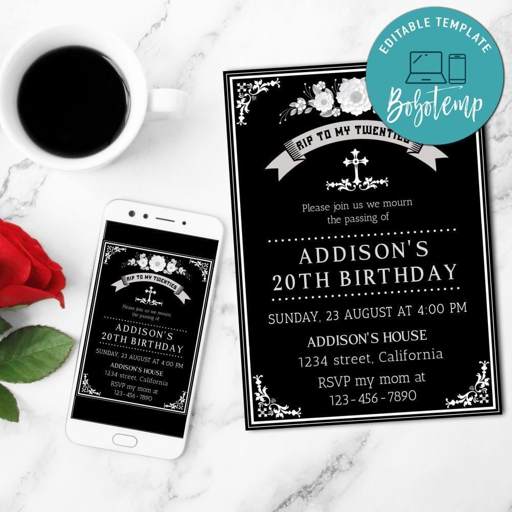 Rest In Peace Birthday Mobile Invite Customizable Template Instant Download