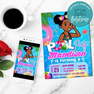 Gracie's Corner pool party Invitation Customizable Template to Print at Home Instant Download