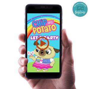 Chip and potato Birthday Video Invitation Digital Template Customizable Instant Download