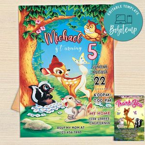 Bambi Magic World Invitation Template Free Thank You Card Printable