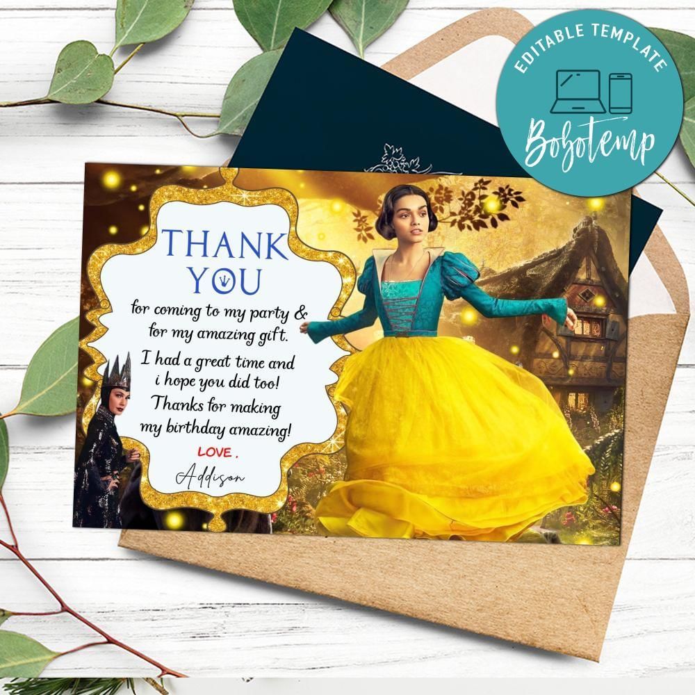 Snow White 2025 Thank You Card Customizable Template To Print At Home Instant Download