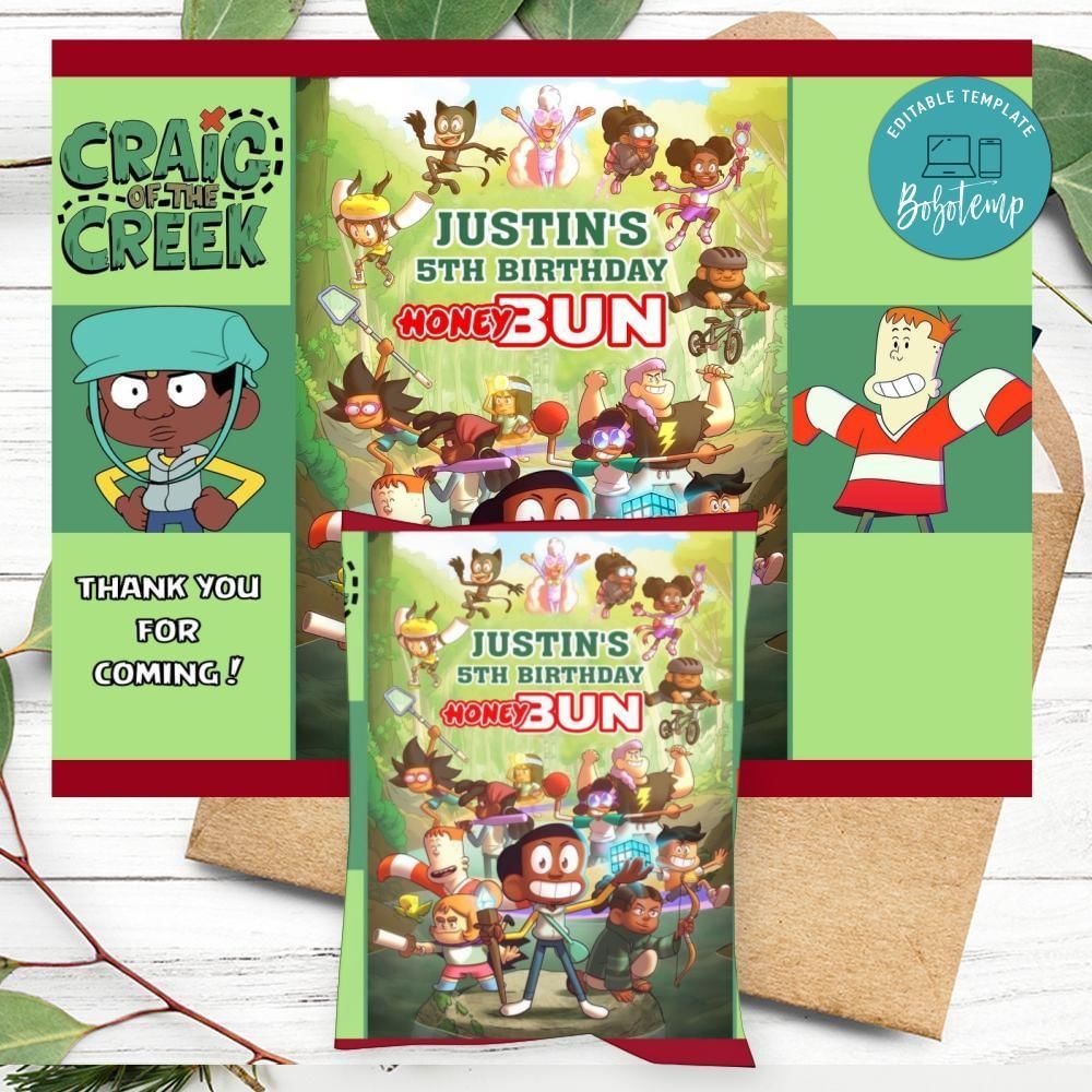 Craig Of The Creek Birthday Honey Buns Snack Bag Label Customizable Instant Download