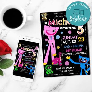 Huggy Wuggy And Kissy Missy Mobile Invite Customizable Template Instant Download