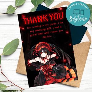 Kurumi Tokisaki Thank You Card Customizable Template To Print At Home Instant Download