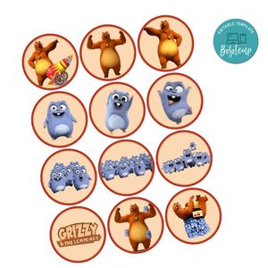 Grizzy And The Lemmings Cupcake Toppers Template Printable Instant Download
